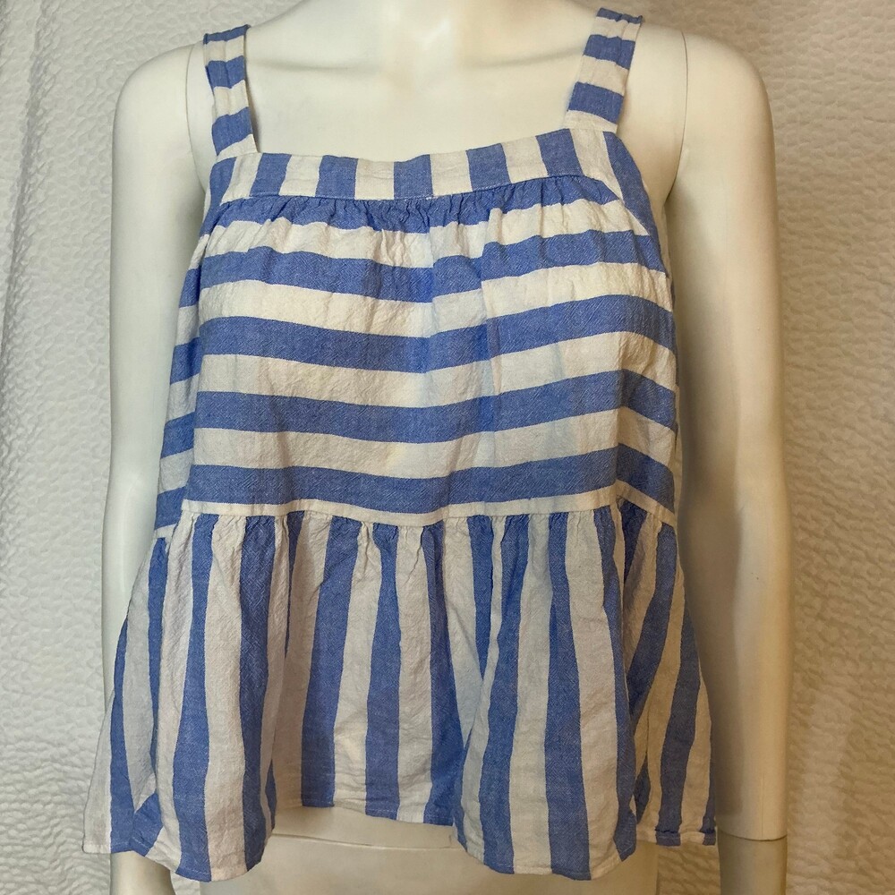 LOFT Medium Blue White Striped Sleeveless Tank Top
